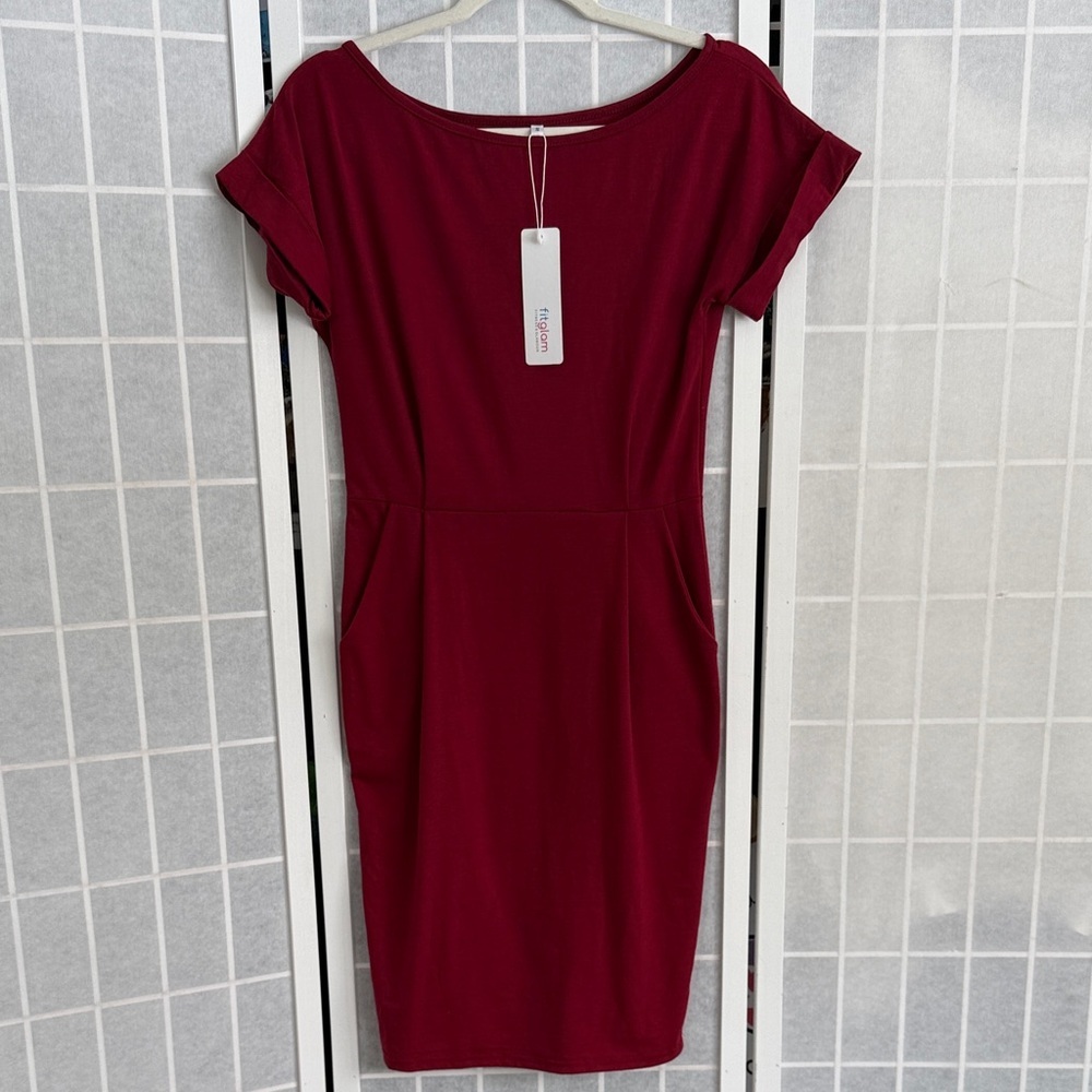 NWT Rich Burgundy Midi Dress with Pockets - Picture 1 of 5
